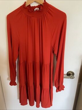 Wilfred Smocked Ruffle Neck Long-Sleeve Tiered Dress PTP 19”